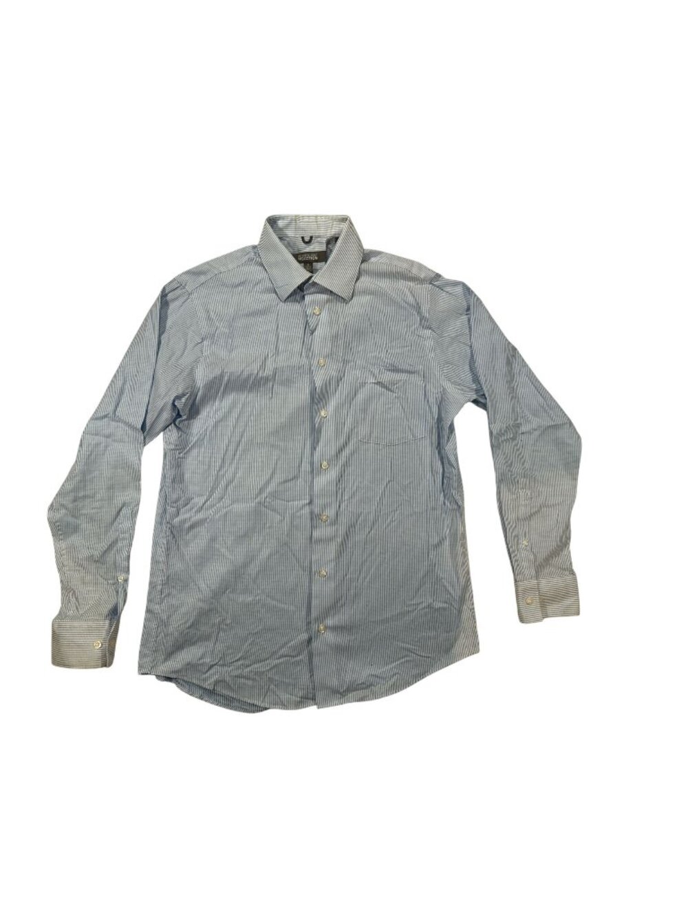 Kenneth Cole Reaction Mens Blue Striped Dress Shirt M Regular Fit Non-Iron